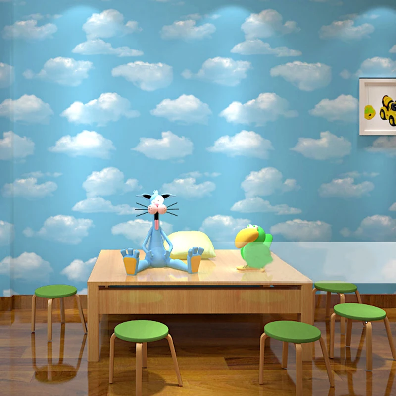 Blue Sky And White Clouds Wallpaper Modern Simple Children's Boys Bedroom Background Wall Papers Rolls PVC Waterproof Home Decor