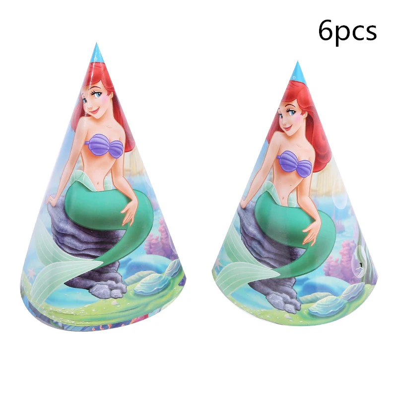 Hat 6pcs Красивые вечерние латексные воздушные шары для девочек в стиле Русалочки Ариэль на день рождения, бумажные салфетки в шляпу, скатерть, подарок на день рождения - Цвет: Hat 6pcs