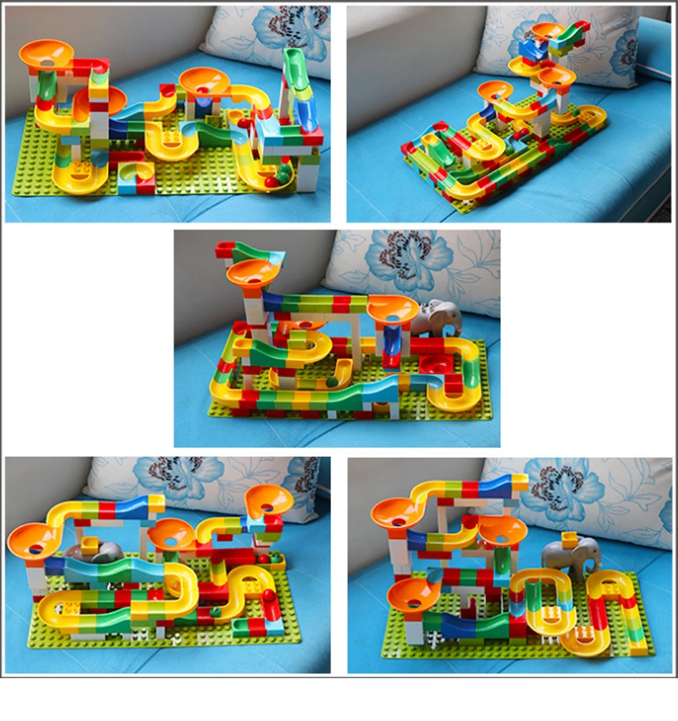 Забавный замок Duplo marble Racing Run лабиринт, Шариковая дорожка Строительные блоки Набор обучающая игрушка кирпичи для детей