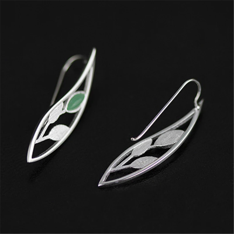 Lotus Fun Real 925 Sterling Silver Natural Original Handmade Fine Jewelry Spring in the Air Leaves Drop Earrings for Women
