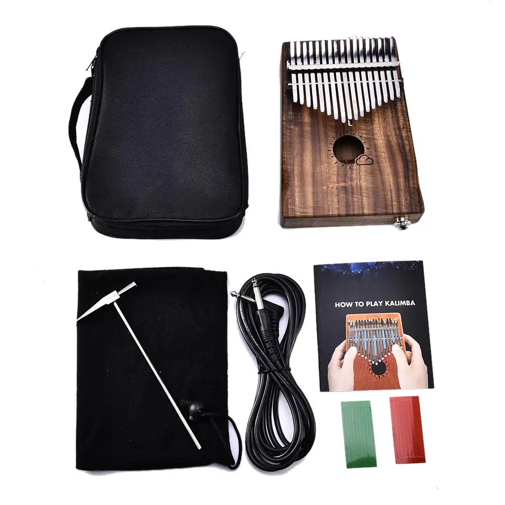 

New 17 Keys EQ kalimba Solid Acacia Thumb Piano Link Speaker Electric Pickup with Bag Cable Calimba Mbira Keyboard Instrument
