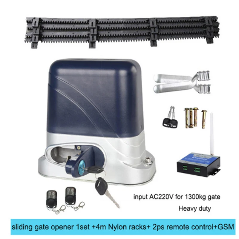 

Electric sliding gate opener, AC motor automatic gate with 4m rack and 2 remotes Complete kit accessories are optional