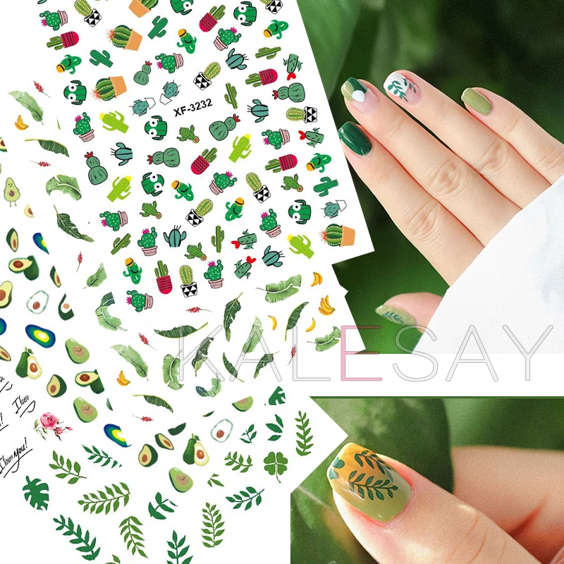 

DIY Summer Refresh Nail Art Stickers Cooling Leaf Nail Sticker Decals Manicure Design Cactus Stickers for Nails Decoration