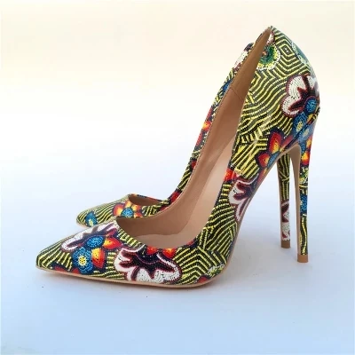 vinapobo Women Fashion Retro Printing Flowers Green Pumps High Heels Shoes Woman Platform Pumps Summer Shoes Woman Pumps