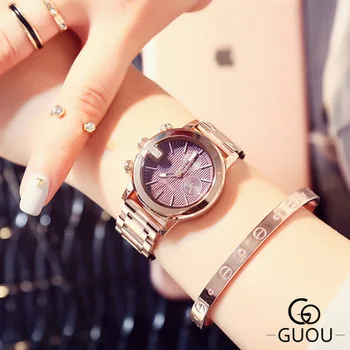 

GUOU New Fashion Classic small dial Stainless steel watch Women luxury brand ladies Dress watches waterproof quartz watch Gift
