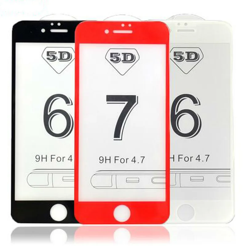 

5D Curved Edge Screen Protector For iphone 7 plus Full Cover Protective Glass for iphone 6 6s plus Tempered Glass Film black red