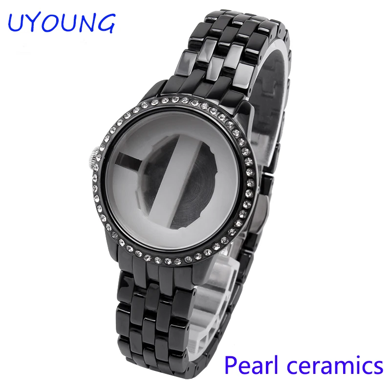 

Black white quality pearl ceramics watch bands with frame luxury wristband for AR1477 AR1478