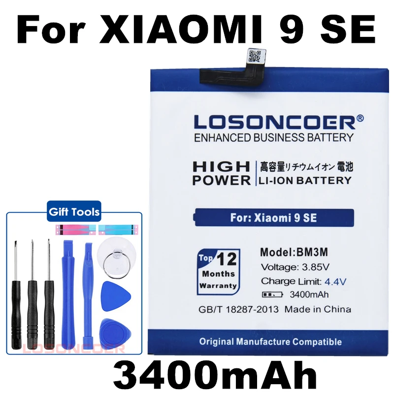 

LOSONCOER New BM3M 3400mAh Batteries for Xiaomi 9 Se High Capacity Mobile Phone Battery+Quick Arrive
