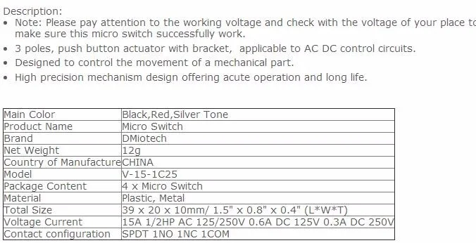 1 V-15-1C25 15A 250 V/125 V AC SPDT мгновенного действия микро переключатель