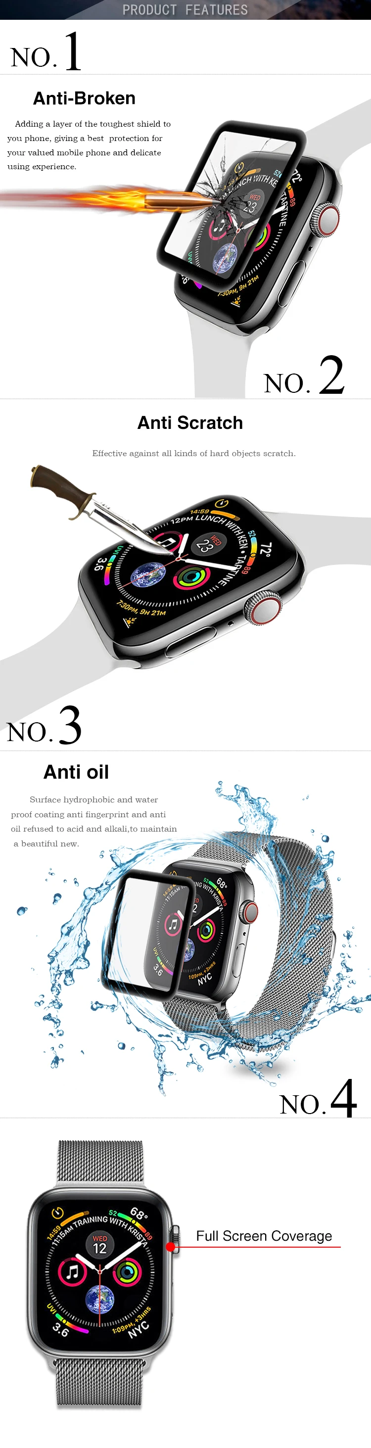 Full Cover Tempered Glass Screen Protector For Apple Watch Series 4