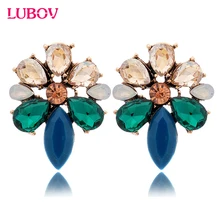 Новые винтажные модные серьги-гвоздики в стиле панк с цветком в виде золотистого кристалла, женские серьги, подарки для девочек