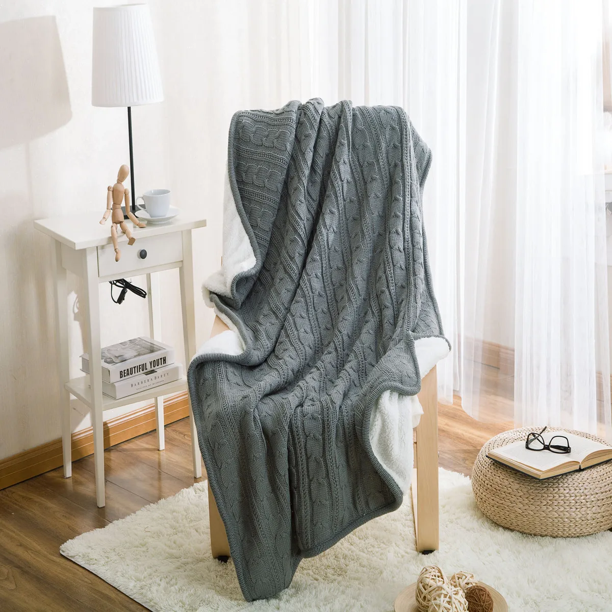 

Solid Winter Warm Soft Sheep Velvet Cashmere Wool Fleece Blanket Double Layer Adult Plaid Fluffy Knitted Cotton Sofa Bed Throw