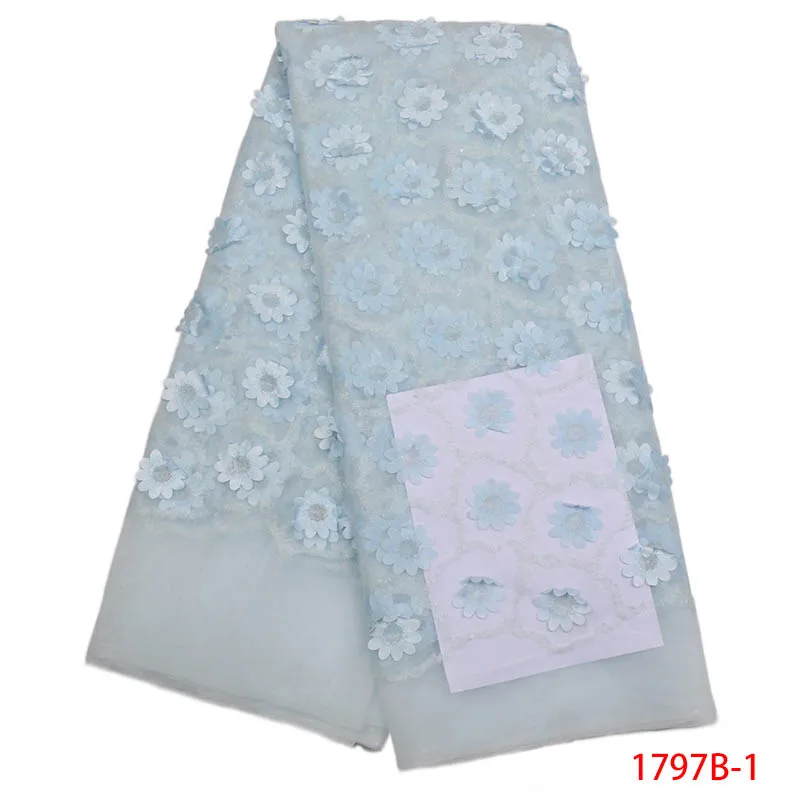 

2019 Embroidery mesh tulle lace fabric 5 yards floral pattern beads African lace fabric wholesale For wedding party APW1797B-1