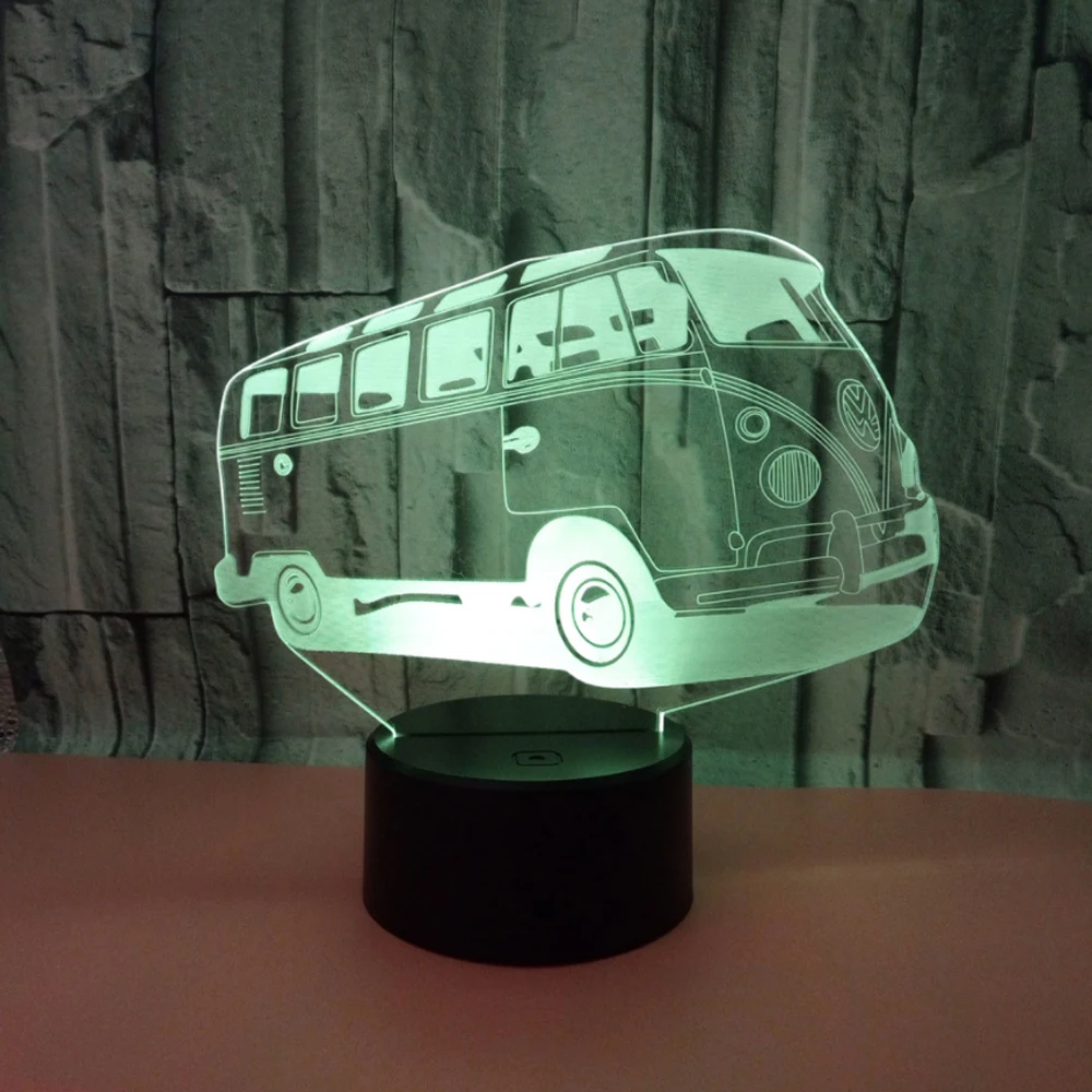 7 видов цветов 3d визуальная иллюзия Лампа туристический автобус LED 3D ночник