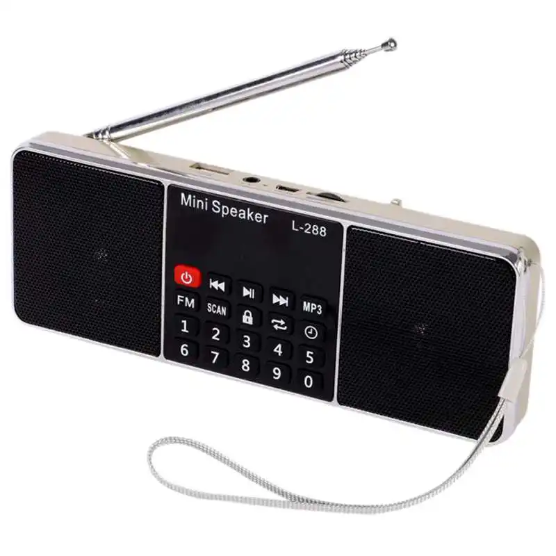 

L-288 Mini Portable FM Radio Speaker Stereo Music Player with TFCard USB Disk LCD Screen Volume Control Rechargeable Loudspeaker