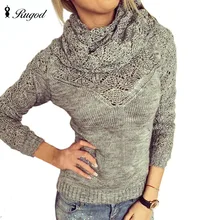 Водолазка женская свитер кофты вязание джемпер женский водолазка кофта женская вязаная пуловер женский водолазки женские с длинным рукавом Кнопка Design Весна года выдалбливают Твердые Женщины Свитера Шарф