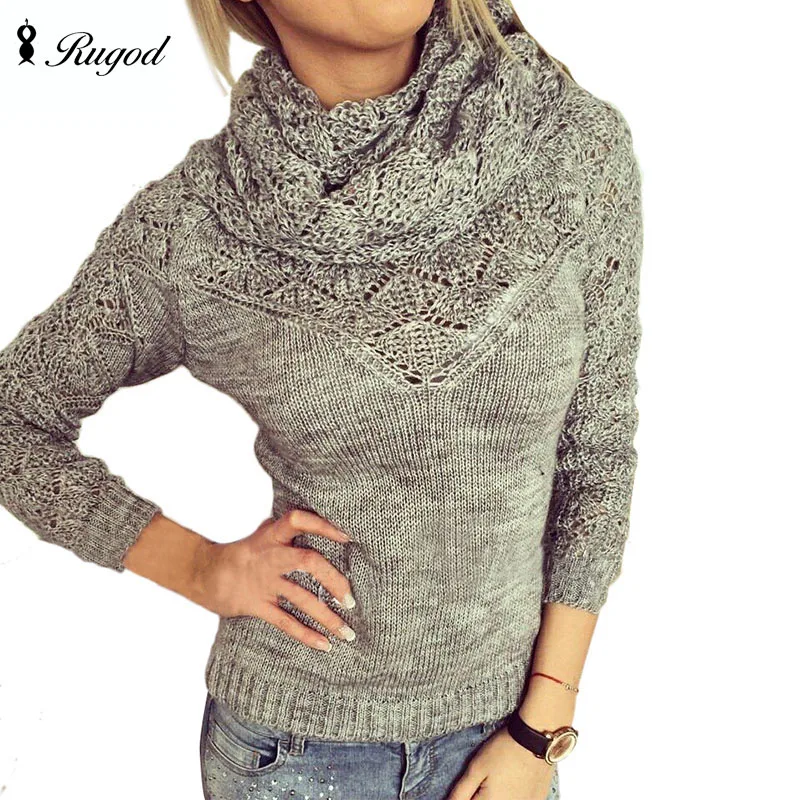 Button Design 2021 Spring Hollow Out Solid Women Sweaters Scarf Turtleneck Casual Slim Tops Christmas Sweater Outfit Pullover | Женская