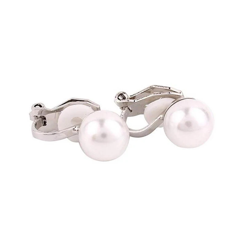 White Red Color Faux Pearl Clip on Earrings No Pierced for Women Charm Popular Gold/ Silver Plated Ear Clip GRACE JUN ear clip earrings,clip earrings,ear clip,ear accessories