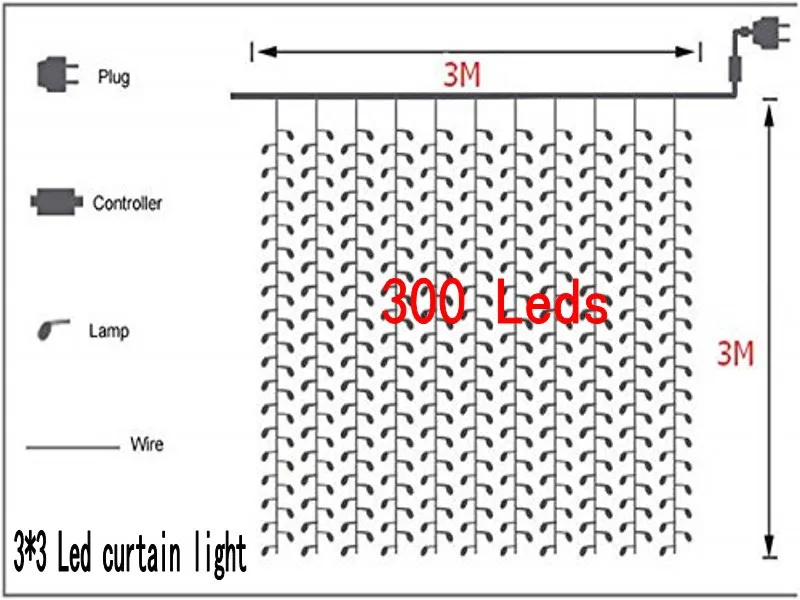 300 светодиодов Рождественское украшение для окон 3 м Длина свисания 3M занавес гирлянды светодиодные фонари 220 в год сад дома рождественские вечерние, на свадьбу, на праздник
