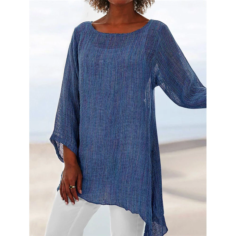 Blusa Holgada De Lino De Manga Larga Para Mujer Talla Grand Blusa Holgada De Lino De Manga Larga Para Mujer Talla Grand