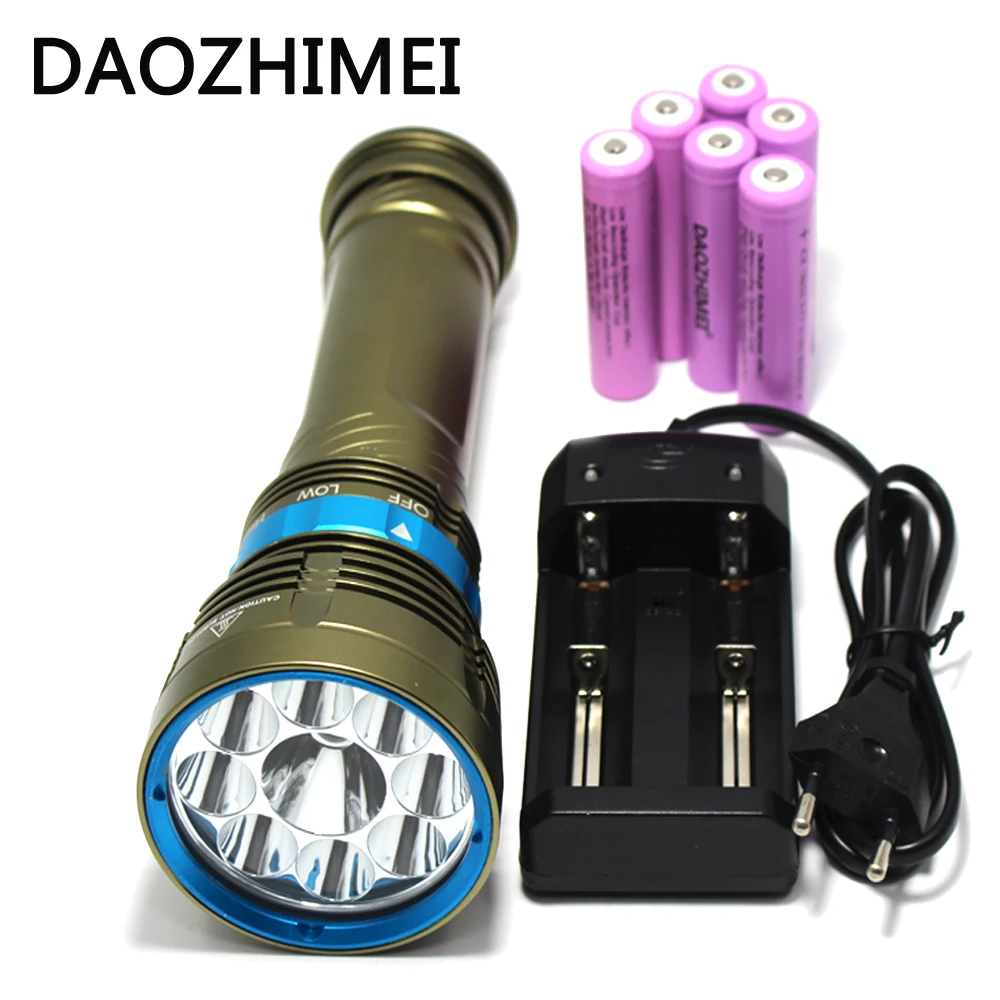 

LED Diving Flashlight 9 X XM-L2 Torch 200M Underwater Waterproof LED Flash Light Lantern+4 * 18650 battery / charger