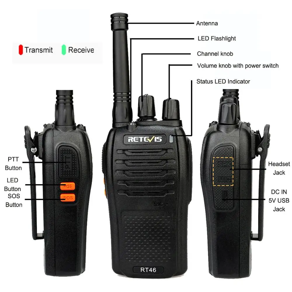 Рация RETEVIS RT46 PMR портативная двухсторонняя радиостанция FRS/PMR446 с зарядкой Micro USB