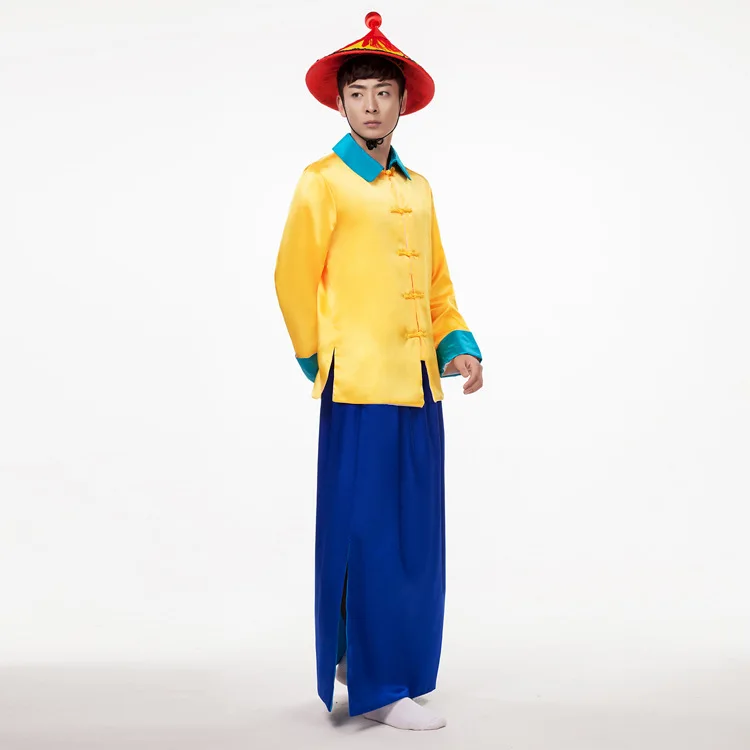 Китай древний Фильм Костюм Для мужчин солдат этап Костюмы Китайская традиционная одежда человек династии Цин костюм Одежда для сцены 16 - Цвет: Yellow
