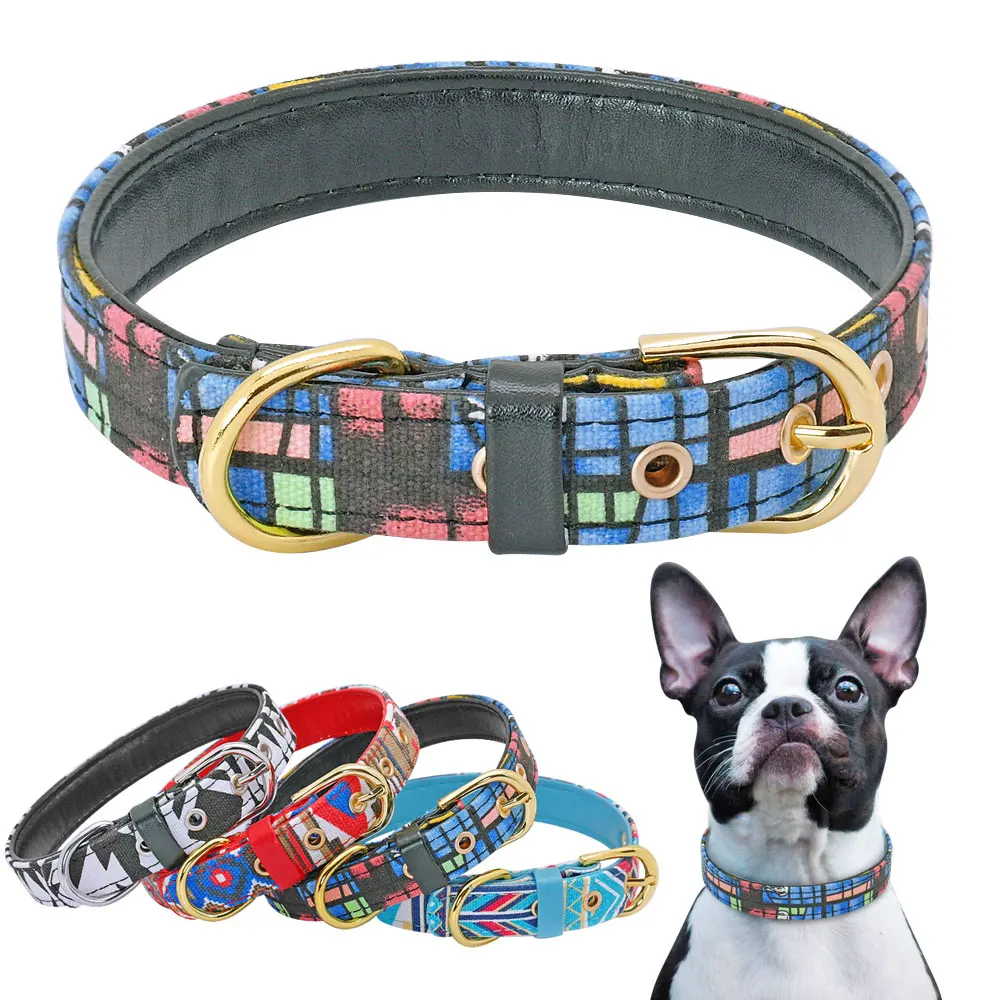 

Dog Collar Printed Small Puppy Dog Collars Padded PU Leather Pet Collars Leash for Small Medium Large Dogs Cat Chihuahua Pitbull