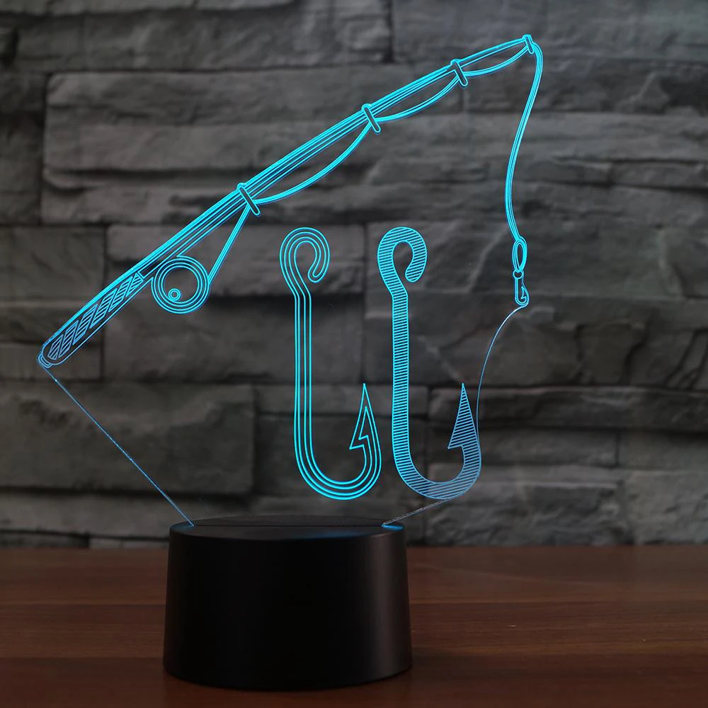

7 Colors Changing 3D Visual Led Night Light Fishing Rod Modelling Usb Home Decor Table Lamp Fish Hooks Tools Lighting Fixture