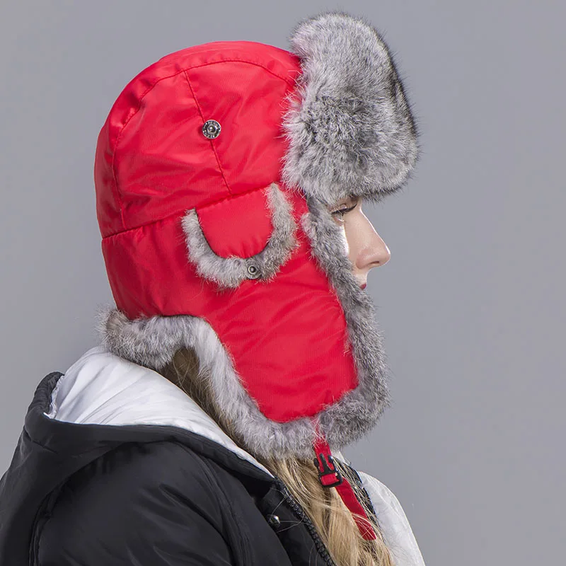 rabbit fur hat women red 1