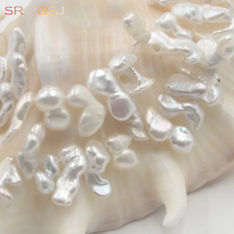 

Free Shipping 7x16mm Freeform Reborn Baroque Natural Freshwater White Pearl Jewelry Beads Strand 15"