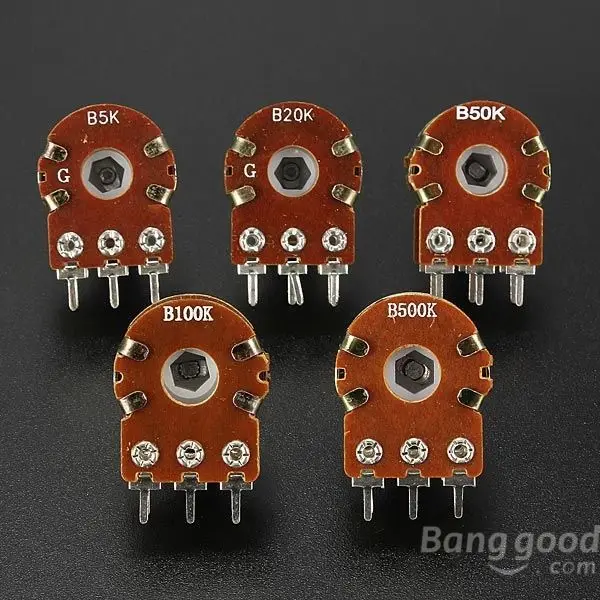 TradeMart 1 Pc 5 20 50 100 500KOhm Linear Log Reverse Rotary Pot Potentiometer Audio Mono | Электронные компоненты и