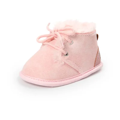 Зимние ботинки для девочек и мальчиков; теплые замшевые ботильоны на меху со шнуровкой и плюшевой подкладкой; модная детская обувь(для малышей - Цвет: pink