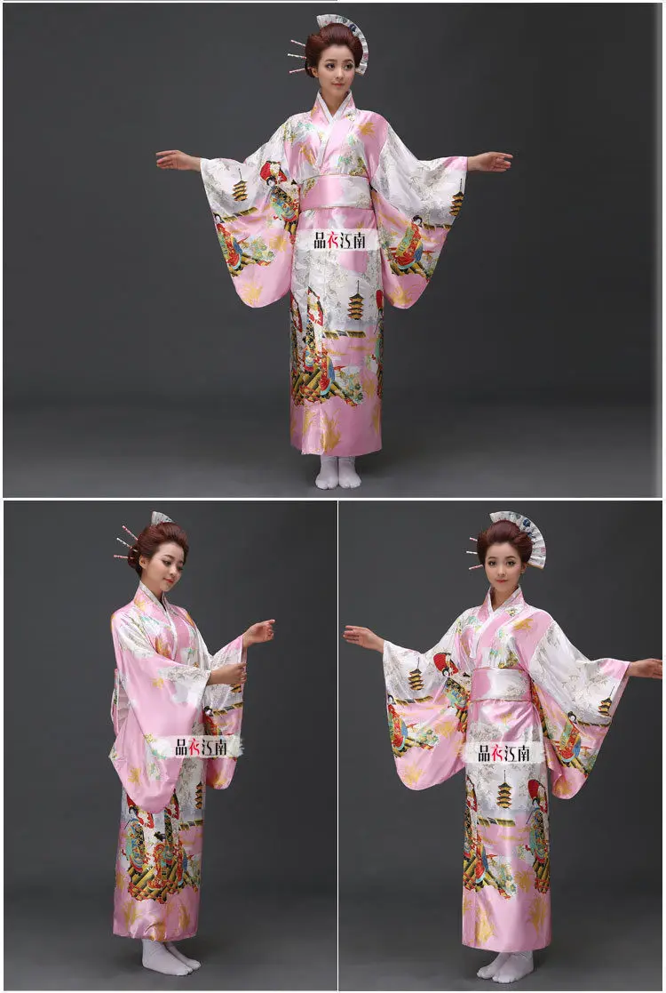Лидер продаж! Для женщин традиционные японские кимоно Винтаж юката костюм косплей хаори кимоно с Оби платье халат - Цвет: Pink