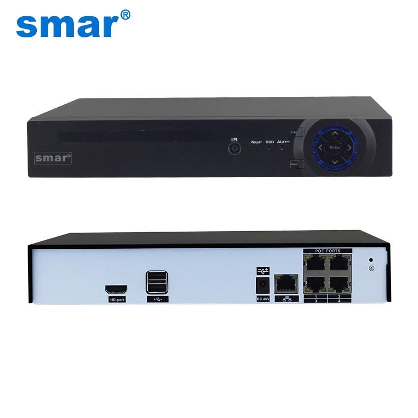 

Smar Newest DC48V H.265 CCTV POE NVR HI3798M Processor Onvif 4CH 5MP 4 POE Ports Max 4K Output For POE IP Camera XMEYE Cloud P2P