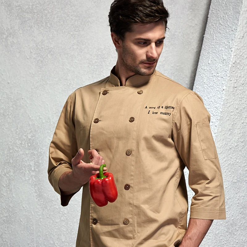 2019 Spring Food Service Long Sleeve beige Chef Jacket Comfortable