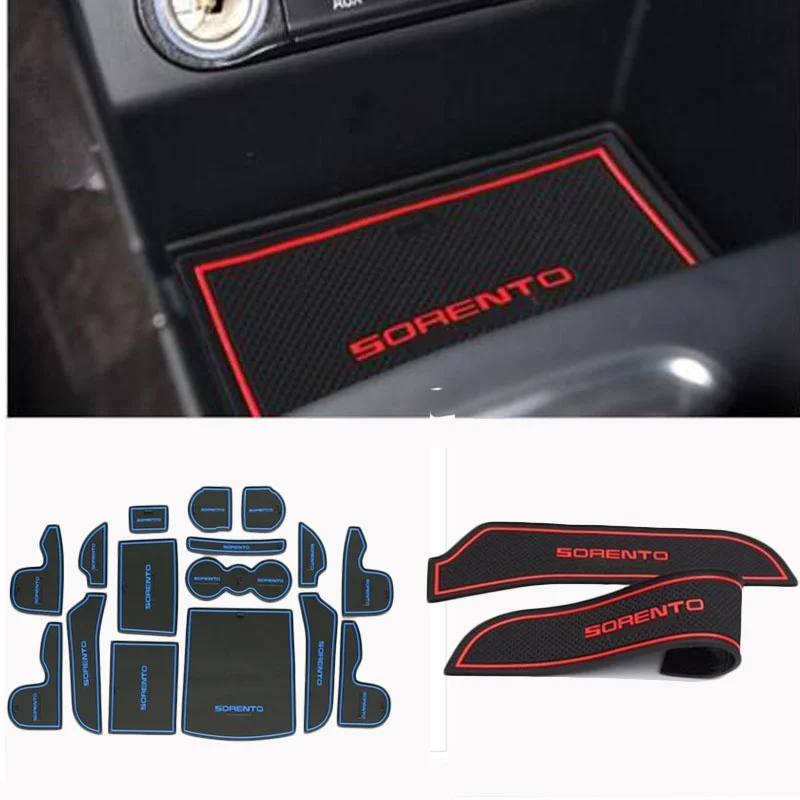 

For Kia Sorento L 2015 2016 car inner Groove Gate Slot Armrest Storage Rubber non-slip mats inner door pad/cup stick lamp 16pcs