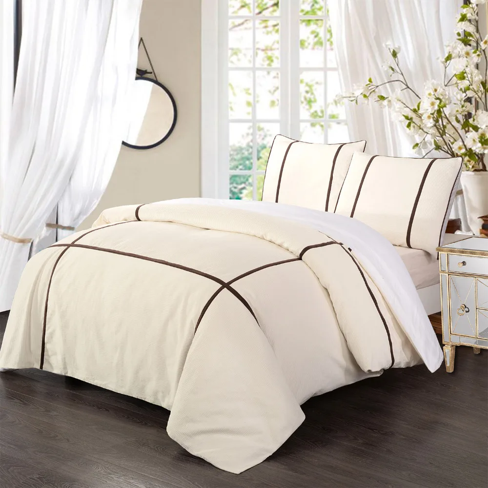 100 Cotton Fustian Cord Bedding Set Duvet Cover Set White With