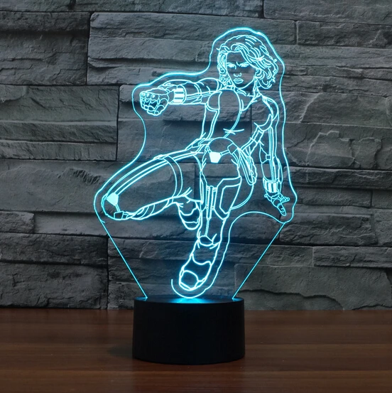 

Hot NEW 7color changing 3D Bulbing Light avengers Black Widow visual illusion LED lamp creative action figure toy Christmas
