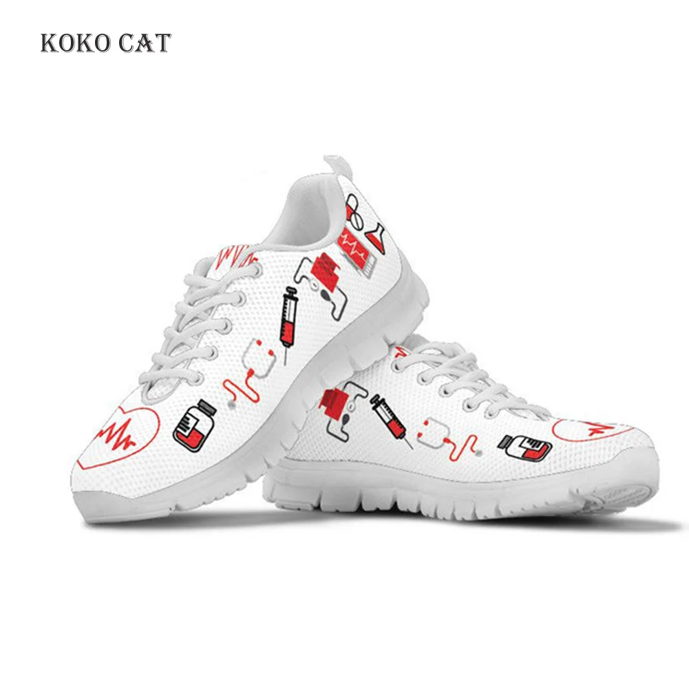 

Women Vulcanize Shoes Sneakers Girl Printing for Work Comfortable Nurse Mesh Lightweight Casual Shoes Breathable Flat Zapatillas