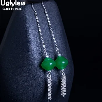 

Uglyless 100% Real 925 Sterling Silver Summer Style Long Earrings Chains Tassel Earrings Jade Balls Brincos Bijoux for Women