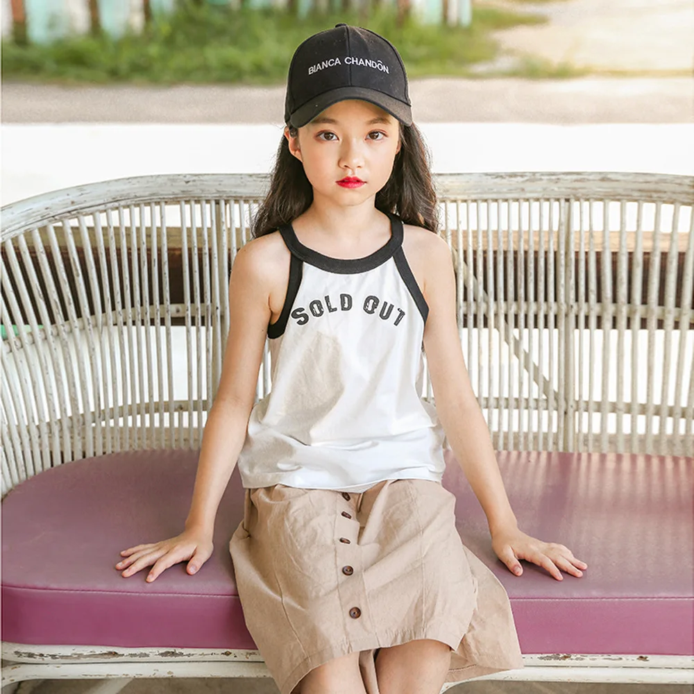 Summer Children Suit Girl Sets Tank Top+ Skirts two piece Casual Kids