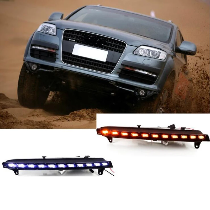 

Car DRL LED Daytime Running Light Fog Lamp Kit For Audi Q7 2006 2007 2008 2009 12V Front Bumper Yellow Turn Signal Flashing Lamp