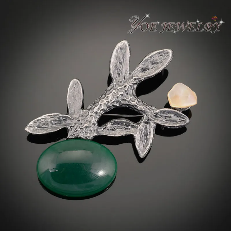 

IYOE Retro Antique Silver Color Tree Brooches Women Multi Natural Stone Charm Collar Brooch Pins Fashion Sweater Accessories