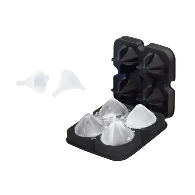 4 Cavity  NEW Diamond Shape 3D Ice Cube Mold Maker Bar Party Silicone Trays Chocolate Mold