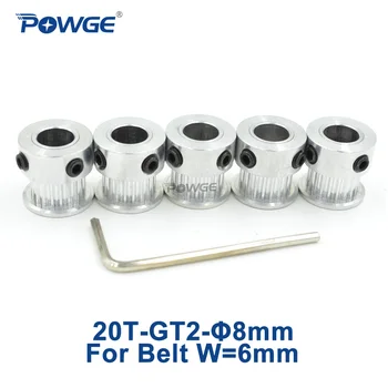 

POWGE 20 teeth GT2 Timing Pulley Bore 8mm for width 6mm 2GT Open Timing Belt Linear Motion Small backlash 20T 20Teeth 5pcs