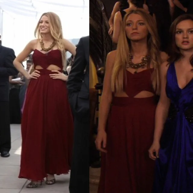 Unique Y Inspired Blake Lively Serena Burgundy Chiffon Cut Out Unique Y Inspired Blake Lively Serena Burgundy Chiffon Cut Out Prom Dress Gossip