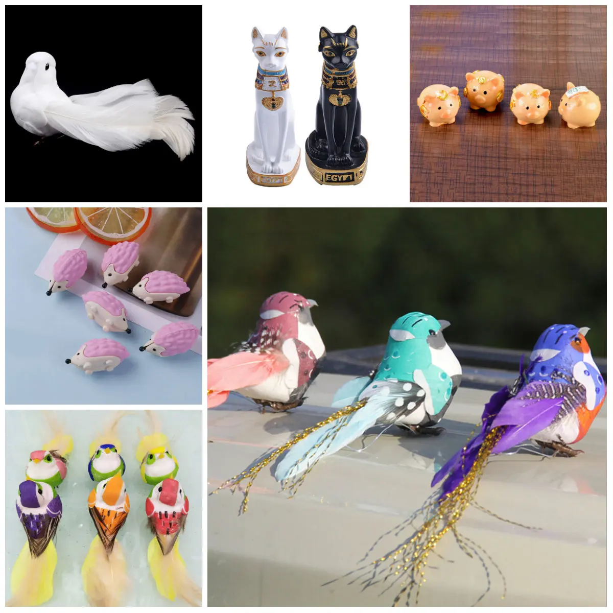 Diy Artificial Feather Bird Pig Egyptian Cat God Hedgehog White