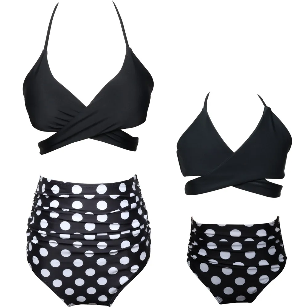 

Vintage Black Polka Dot Sexy Cross Bikini 2019 Swimsuit Beach Push Up Women Swimwear Printed Halter Top Bandage Bikini Set