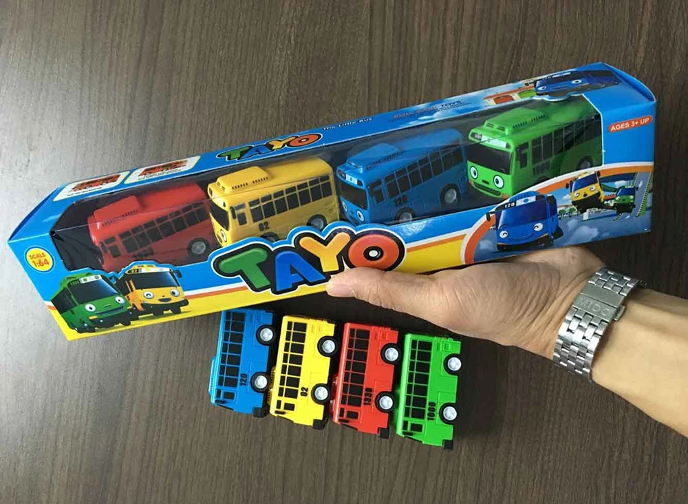 4 шт./компл./набор, пластиковые мини-шины Tayo the Little Bus, синий, красный, Гани, желтый, зеленый, Rogi, модель автомобиля для детей, подарок